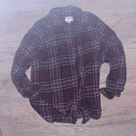 AMERICAN EAGLE 100% Cotton Pink/Red Blue Flannel Button Down Shirt - Picture 1 of 4